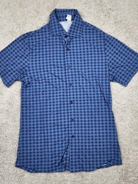 State & Liberty Button Shirt Size Small S Blue checkered Fit Preppy office Work